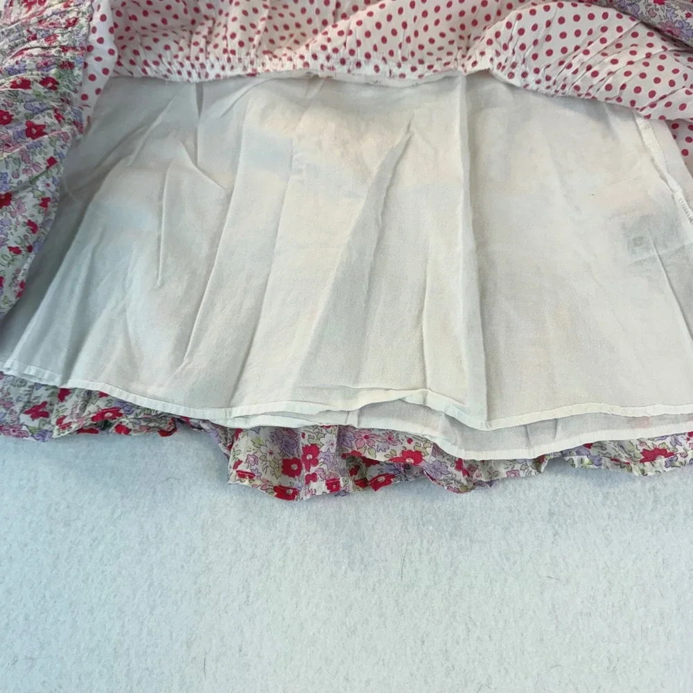 Mini Boden Skirt 3-4Y White Floral Polka Dot Tiered Elastic Waist Peasant Skirt